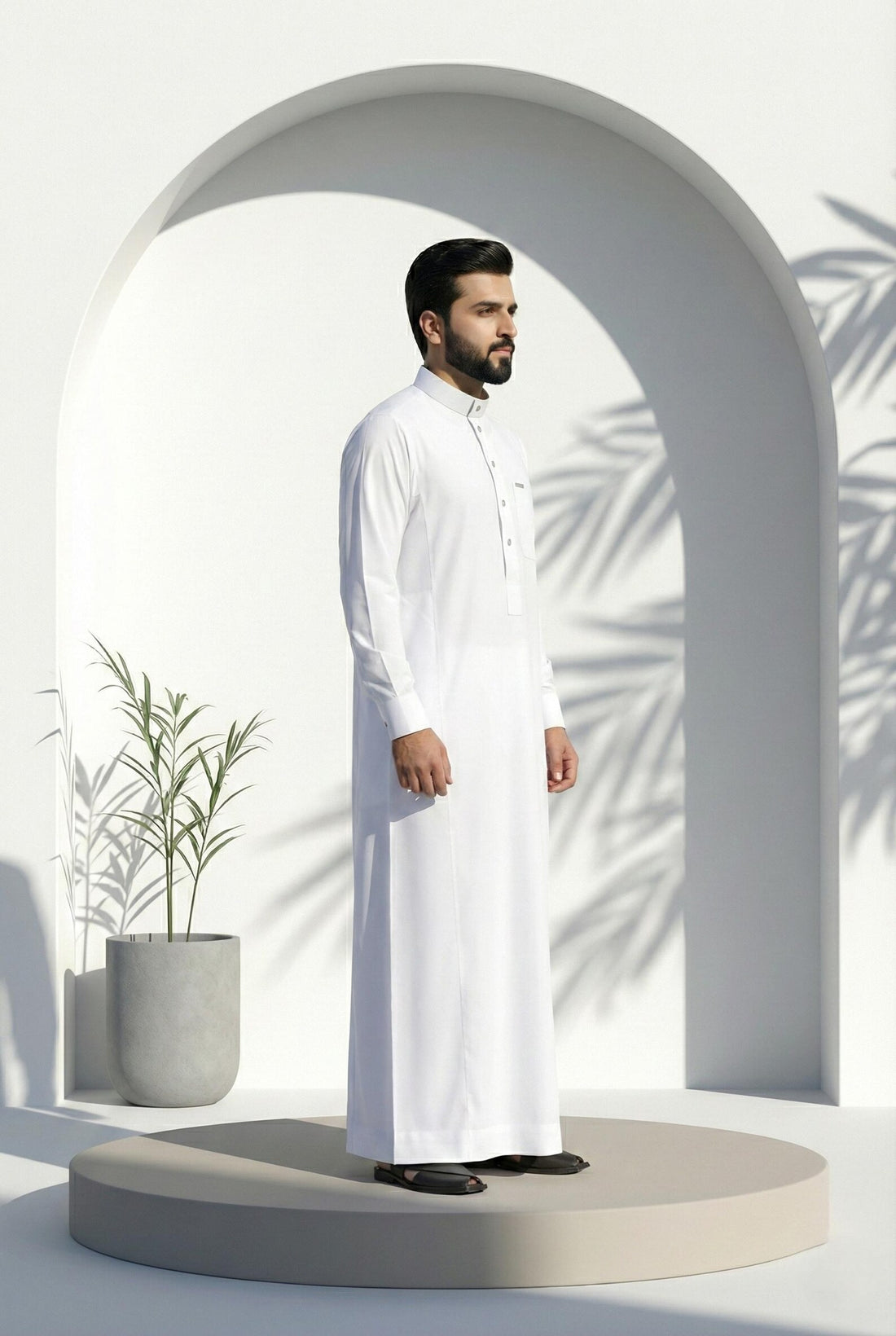 White Plain Arabic Jubbah Thobe for Men