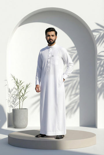 White Plain Arabic Jubbah Thobe for Men